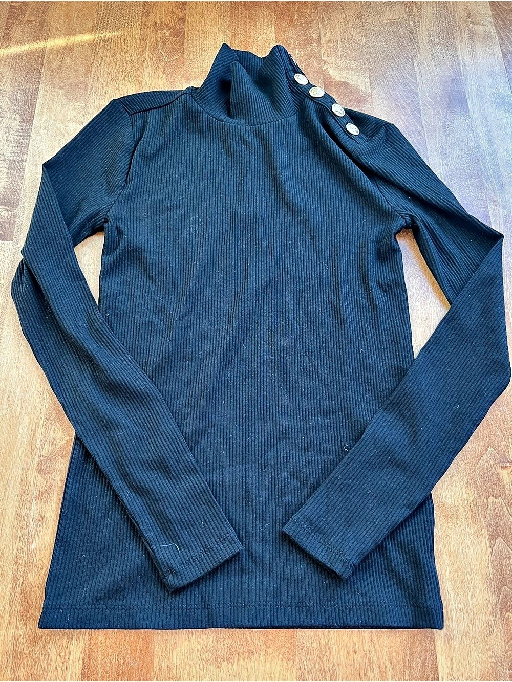 J.Crew Rib Turtleneck with Buttons Black-xxs